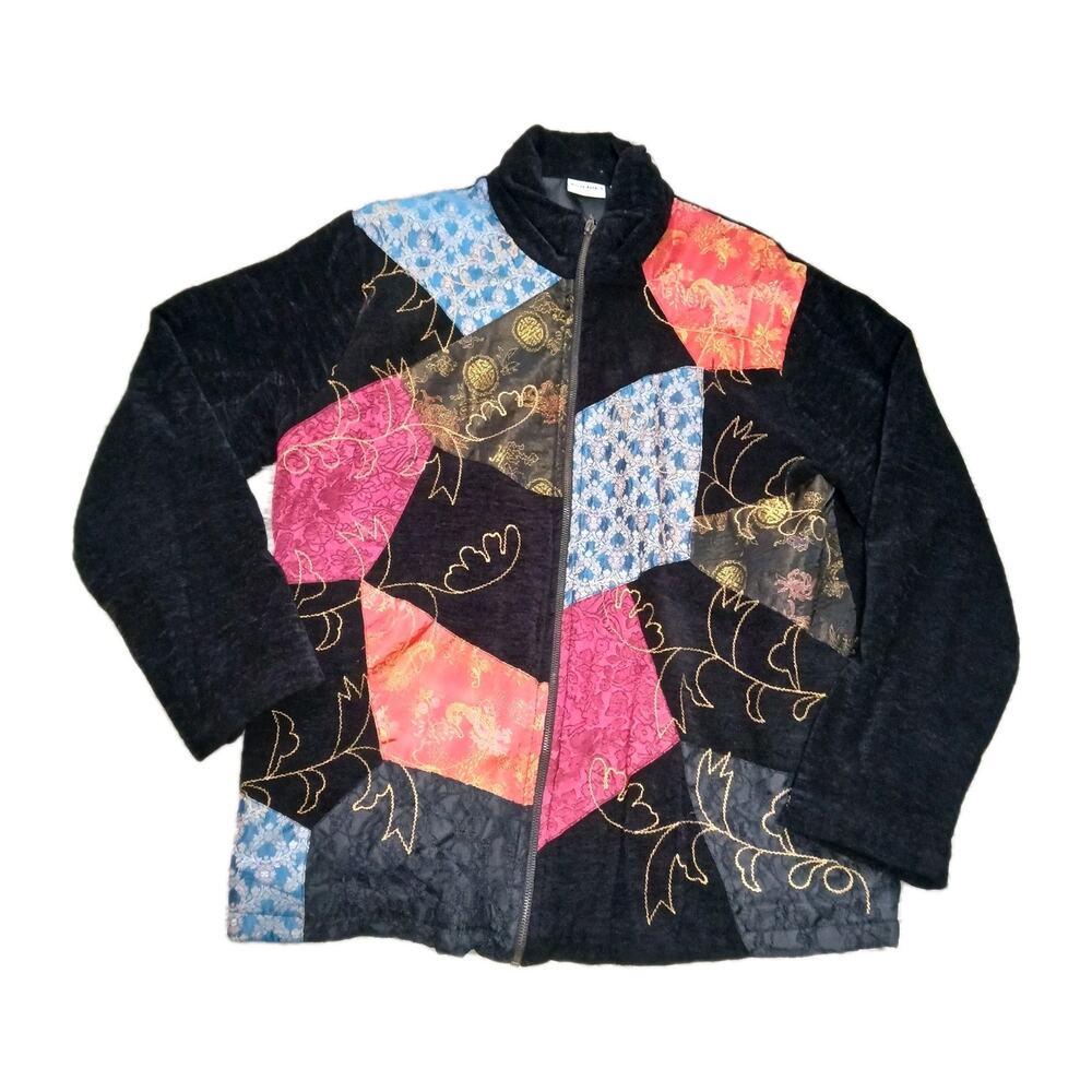 White Stag Patchwork Zip Jacket Large L Chenille Brocade Embroidered Festival